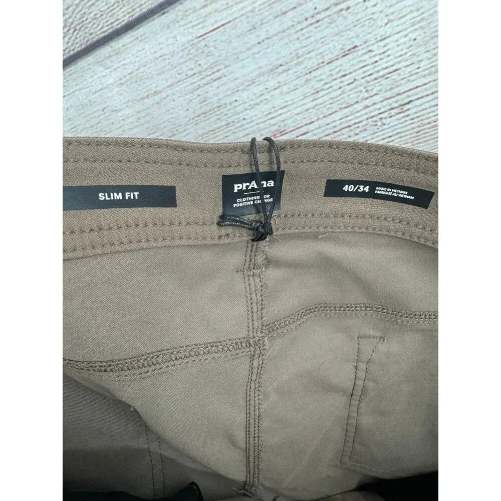 prAna Brion Slim Pant II Mens 40x34 Brown Tapered‎ Leg Stretch Outdoor NEW